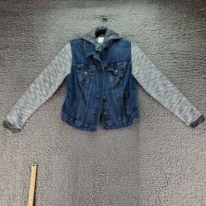 Torrid Jacket Womens 0X Blue Denim Jacket With Knit Sleeves